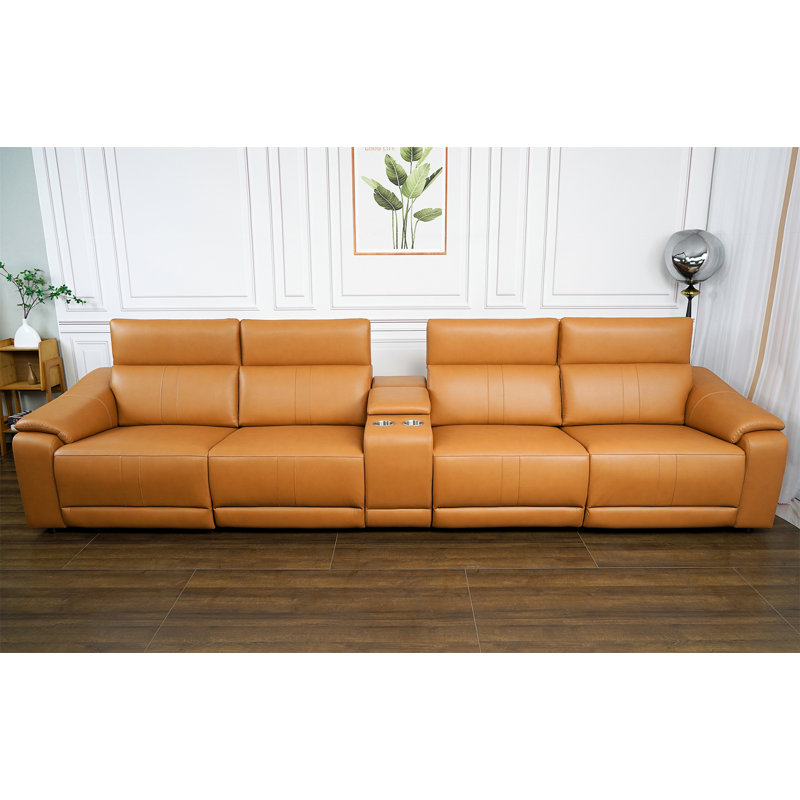 Canapé modulaire en cuir 5 pièces avec 2 porte-gobelets, Dark Brown