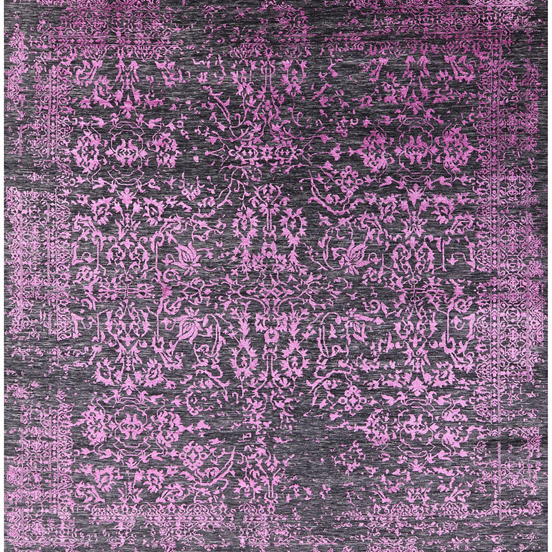 Tapis oriental rose / noir Huguenot, Carré 7 pi