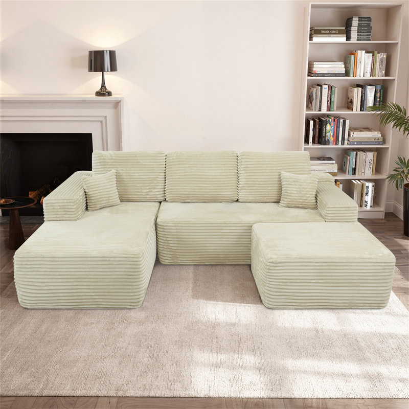 105.7"Cloud Sectional Couch With U-Shaped Chaise, Left Hand Facing, Beige Fabric