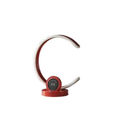 Lampe de table rouge vif de 13,25 po en forme de C avec port USB / sans fil et gradateur tactile