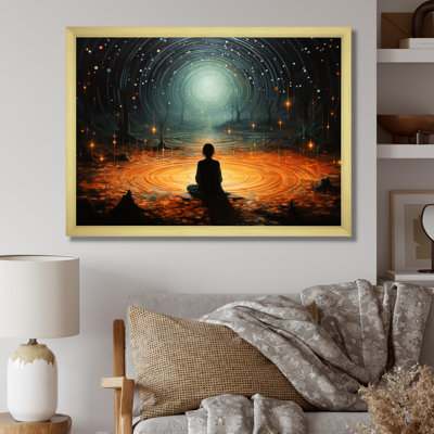Orange Teal Meditation Stillness Within Pointillism - Spiritual Canvas Wall Art