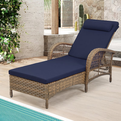 Outdoor Wicker Lounge Chair Set, 6-Position Adjustable Patio Chaise Lounge All Weather Lay Flat Pool Sunbathing Recliner, Armrest & Head Pillow, Fade- by Winston Porter