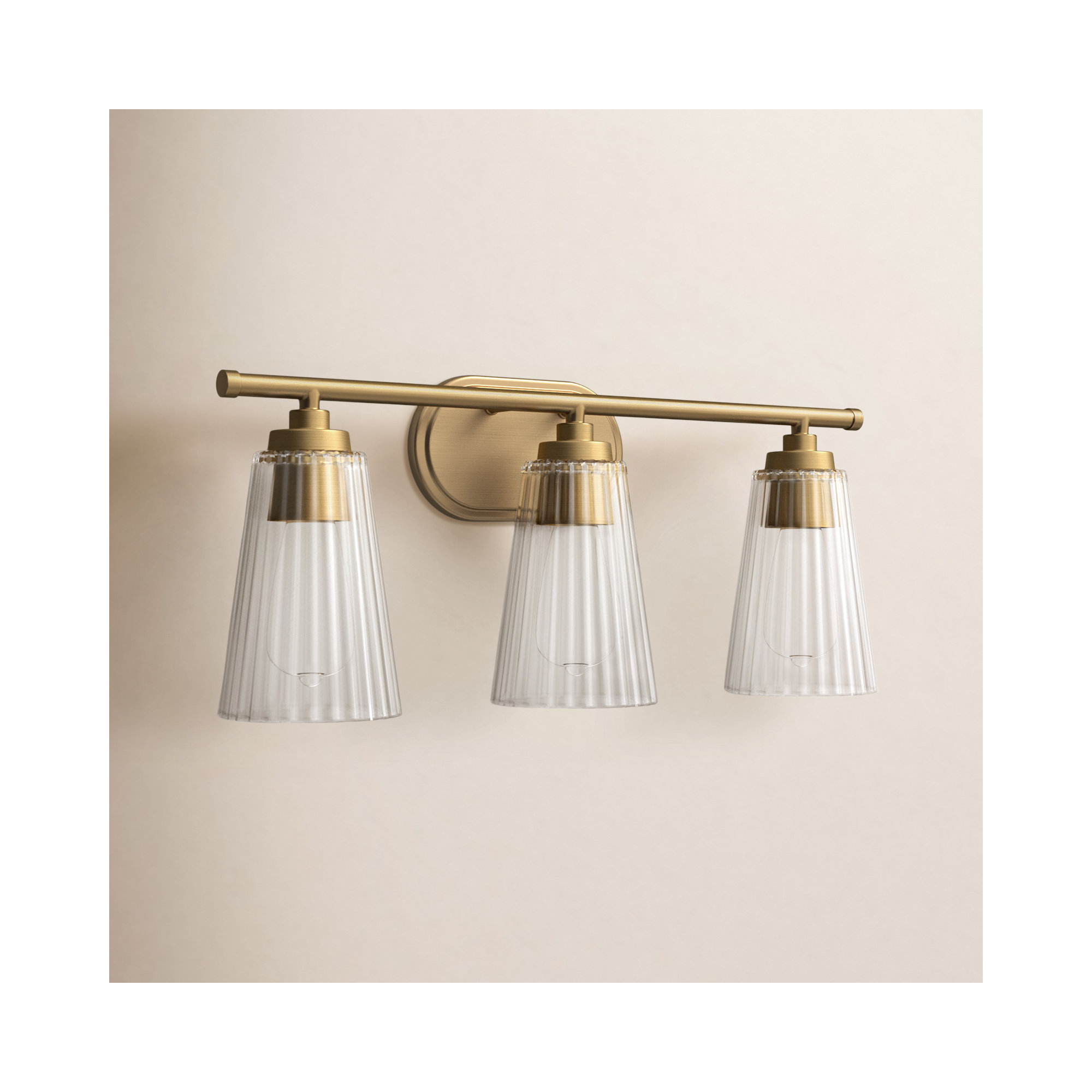 Jeanie Ribbed Dimmable Bath Sconce, 10" H x 22" W x 22" D, 3 Lights, Brass