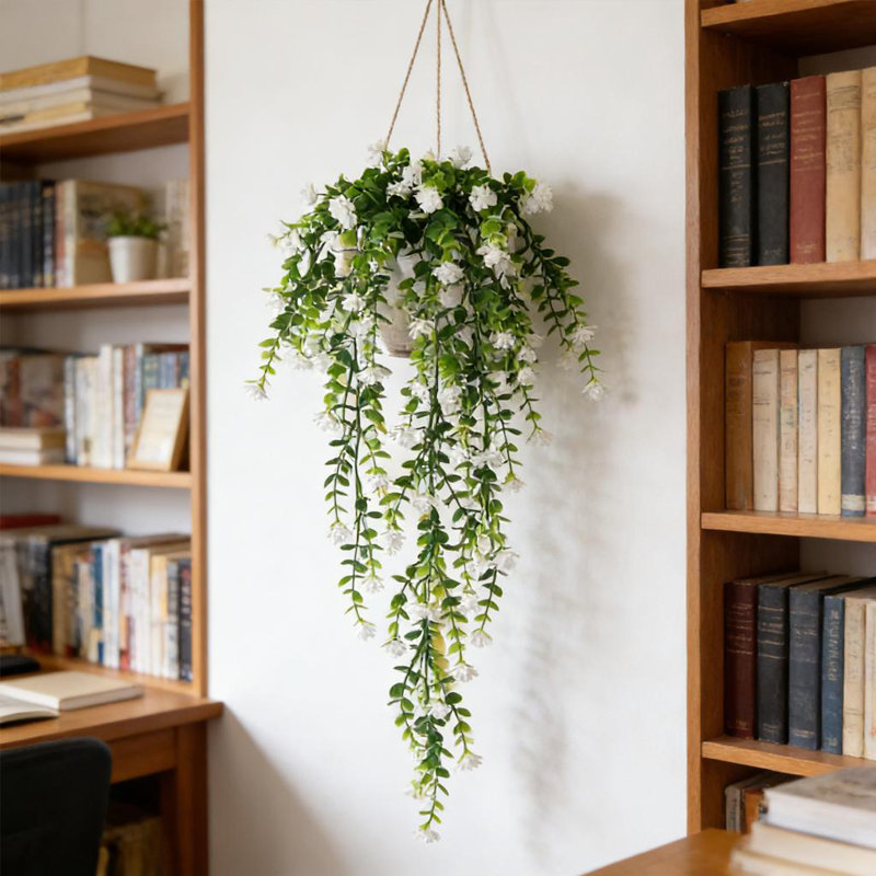 3 pièces de 30 po de fleurs artificielles suspendues avec des feuilles d'eucalyptus, de la vigne et de la verdure pour la décoration de mariage à la maison (panier non inclus)