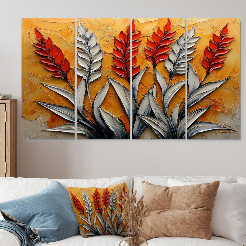 Coucher de soleil chardon Harmony I - Art mural - chardon traditionnel pour salon 4 pièces, H 28 po x l 48 po
