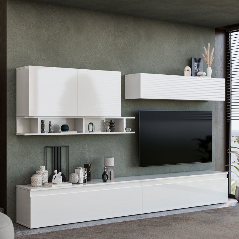Toronto Modular Entertainment System with Multiple Customizable Layout Floating Media Console , White