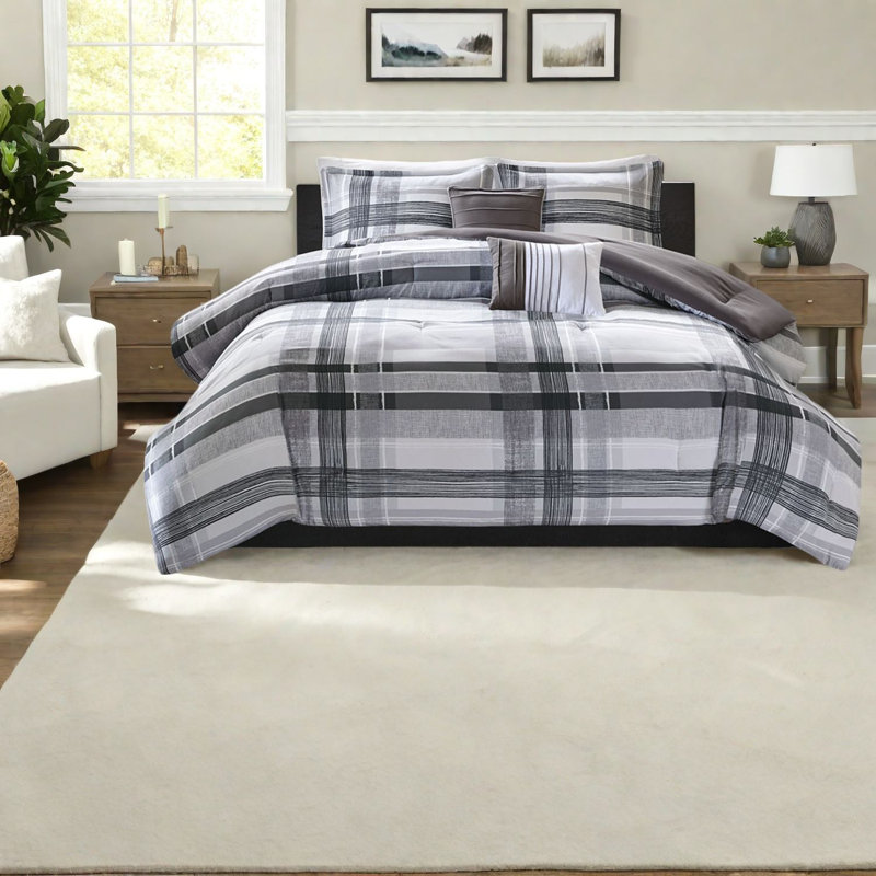 Ensembles de literie à carreaux modernes, édredon en polyester ultra-doux avec coussins décoratifs, idéal pour les chambres à coucher