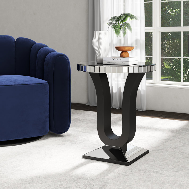 71 CM Tall Pedestal Side Table with Mirrored Glass Top