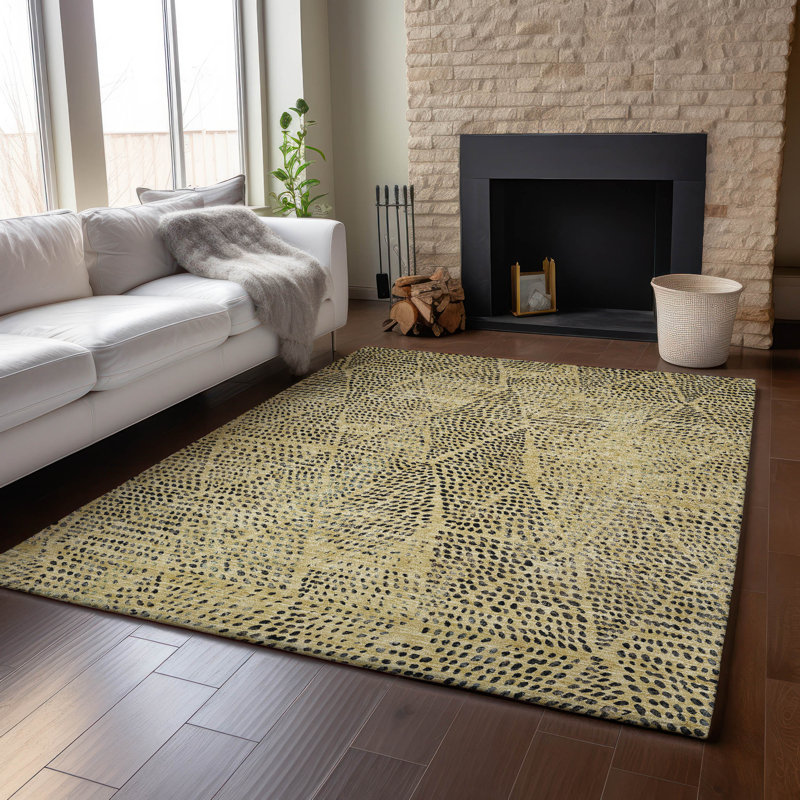 Premium Machine Washable Cerrito AMF591 Gold Rug, Rectangle 10' x 14'