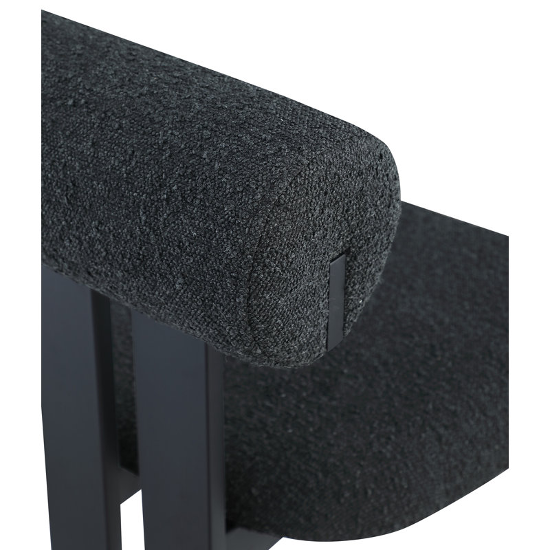 Chaise de salle à manger rembourrée Dario, Tissu bouclé noir, Noir mat