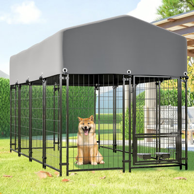 Caisse en métal robuste pour chenil en métal avec porte et couvercle imperméable résistant aux rayons UV, double verrou, mangeoire rotative