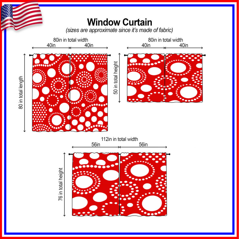 Rideaux de fenêtre rouges et blancs à pois transparents et obscurcissants - 2 panneaux, 40in x 52in - 2 panels, Sheer