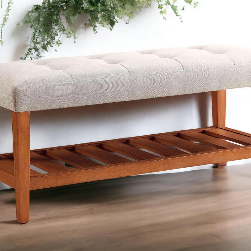 Charla Light Gray Fabric & Oak Finish Bench, Gray
