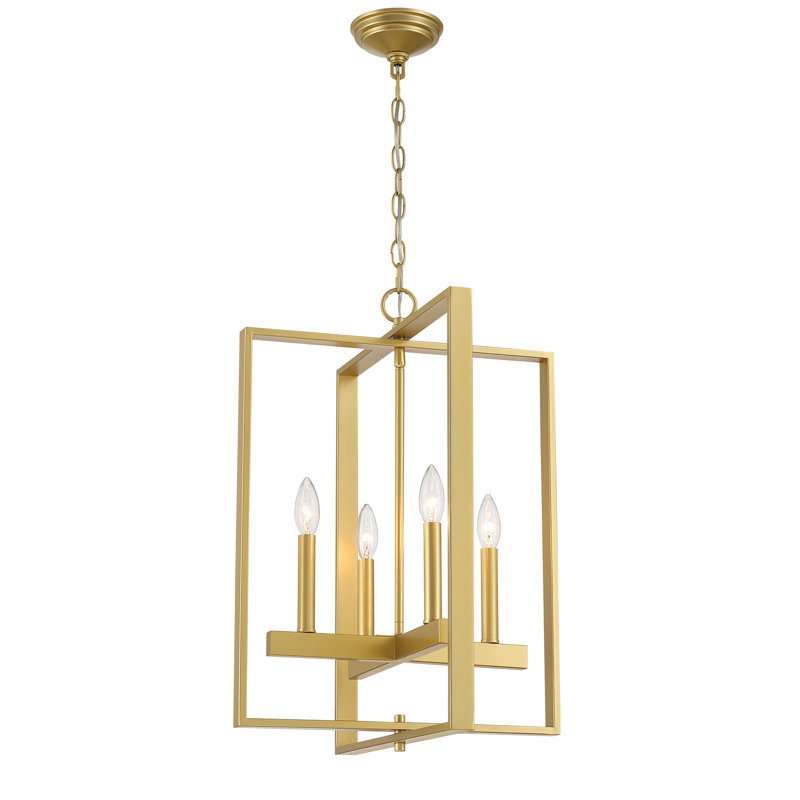 4 - Light Steel Dimmable Retro Industrial Chandelier, Gold