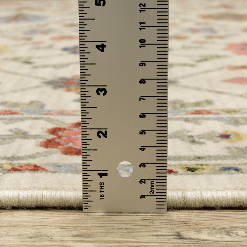 Oriental Machine Woven Beige/Pink Wool and Nylon Blend Area Rug, Rectangle 9'10" x 12'10"