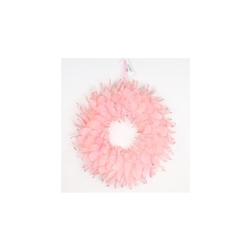Two-Tone Feathers Christmas Wreath - 14.5" - Unlit, Pink