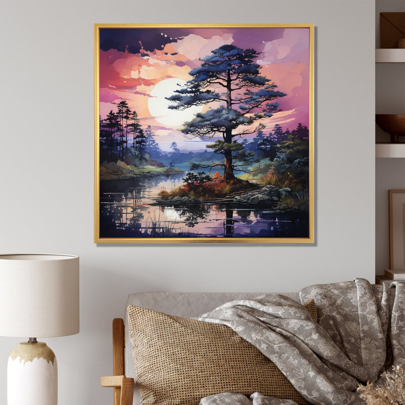 Pine Tree Majestic Twilight - Lakes & Rivers Wall Art Prints, H 16 po x l 16 po, Encadrement doré