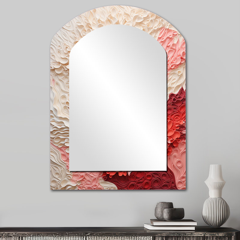 Collage de corail beige et rose - grand miroir asymétrique corail, décor de miroir mural unique arche moderne, impression d'art en métal
