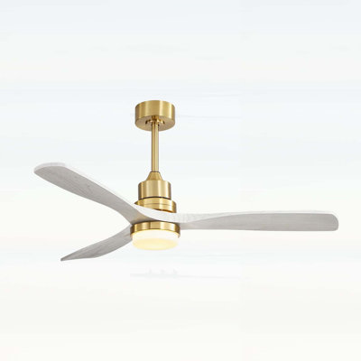 52 Inch Ceiling Fan with Dimmable LED Light, 3 Solid Wood Blades, Remote Control, Reversible DC Motor for Living Room
