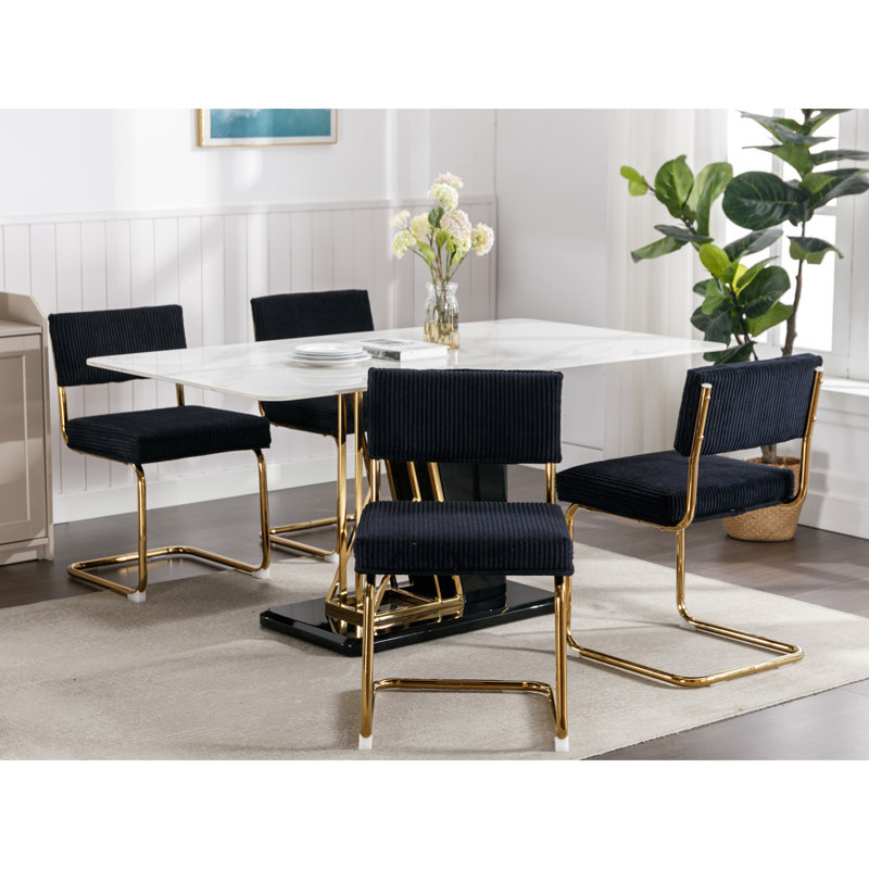 Élégantes chaises de salle à manger 2 pièces, velours côtelé noir, base en métal doré et base attrayante en forme de capitonnage attrayant, fascinant