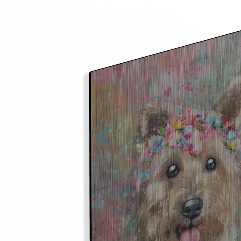 Art mural en métal Red Barrel Studio «Flower Crown Yorkshire Terrier» par Furbaby Affiliates, H 24 po x l 16 po