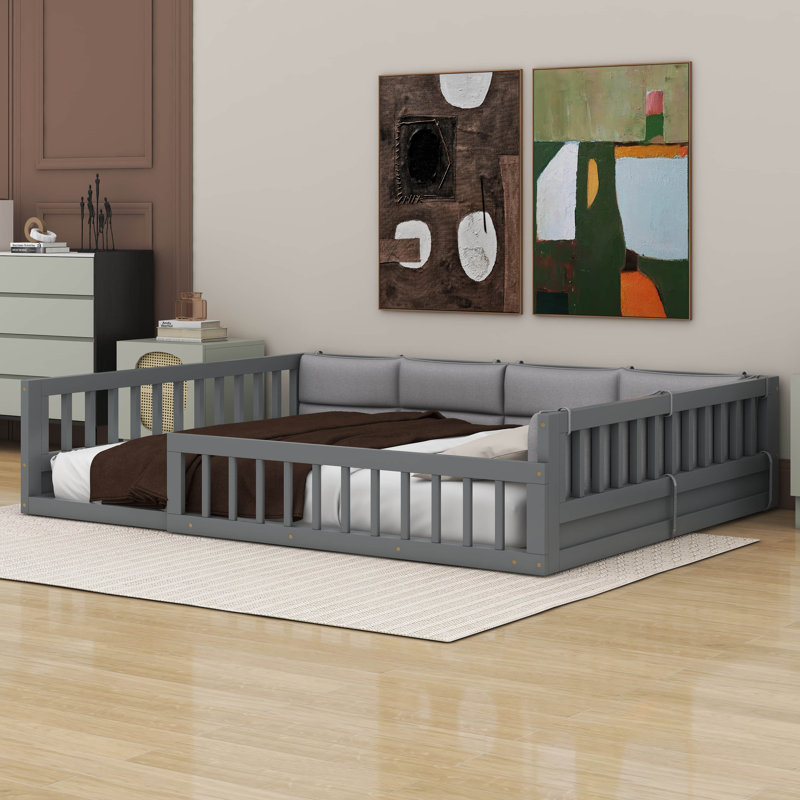 Irmtraut Wood Full Size Upholstered Platform Bed with Guardrail and Pillow, Gray
