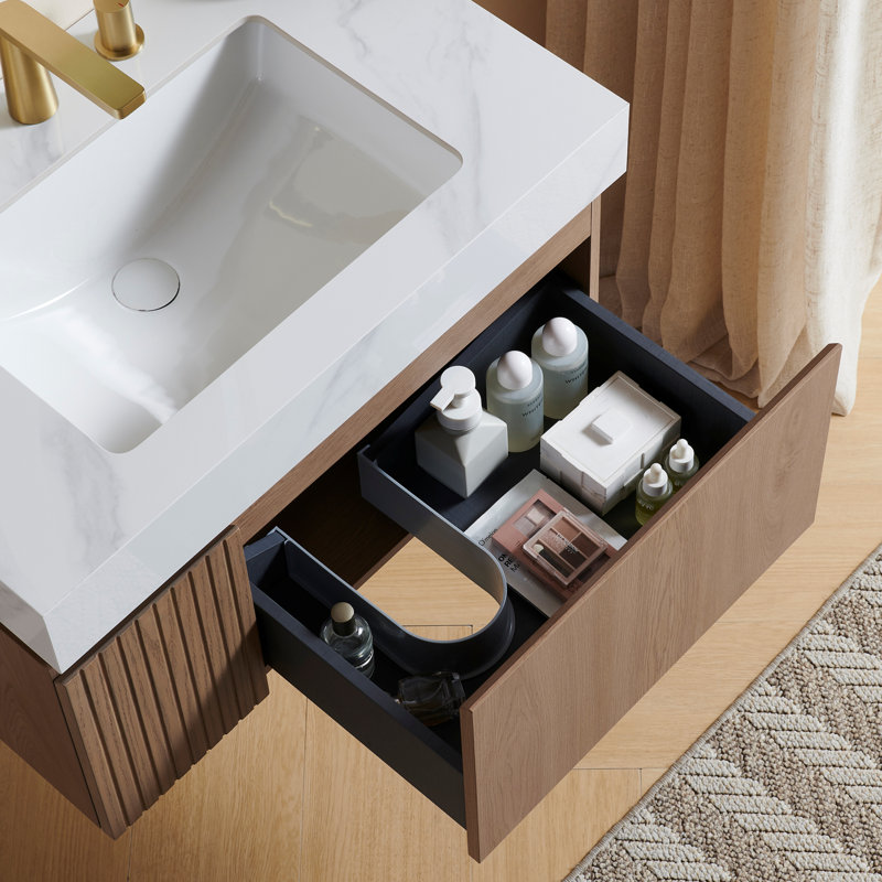 Meuble-lavabo simple en contreplaqué et en bois massif, Heidelberg, 30", Blanc de Carrare