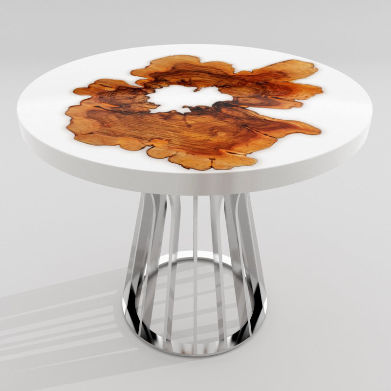 Table de salle à manger Amiata, L 83,9 po x L 83,9 po, Brun / blanc fantôme, Chrome