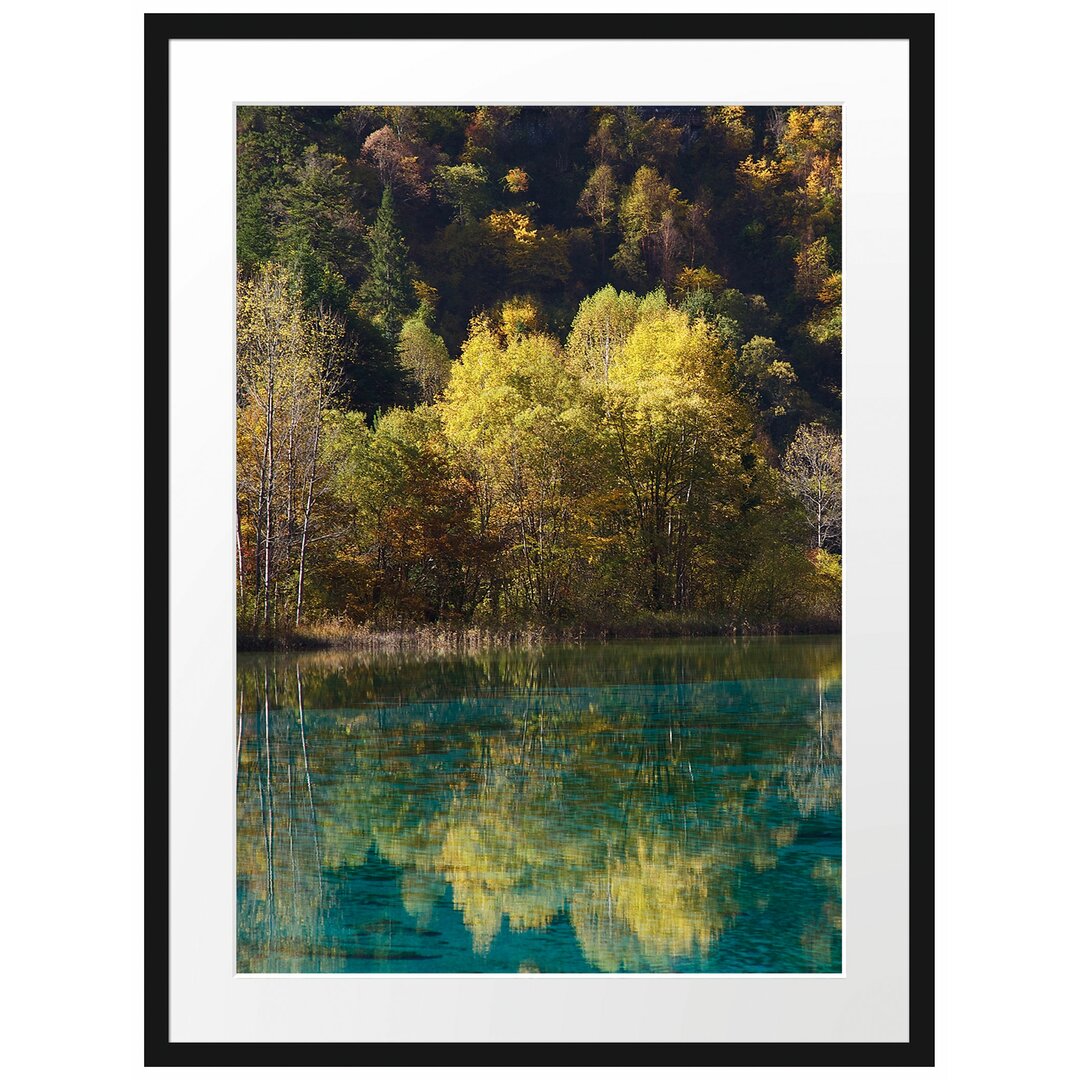 Gerahmtes Poster Herbstlicher Wald am See