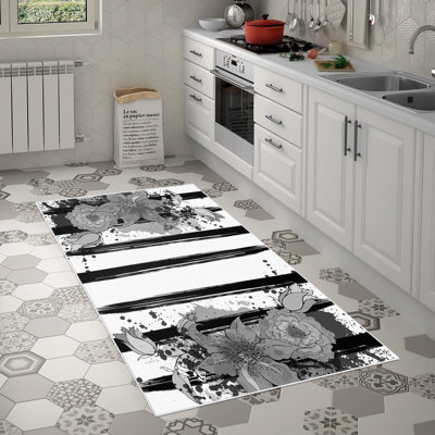 Tapis gris / noir / blanc en polyamide tissé à la machine Elvern