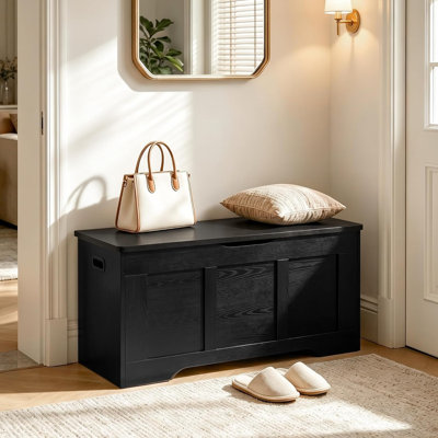 39" Wooden Storage Trunk with Flip-Top Lid, Storage Bench with Safety Hinges, Large Blanket Box for Entryway, Bedroom, Living Room, Black