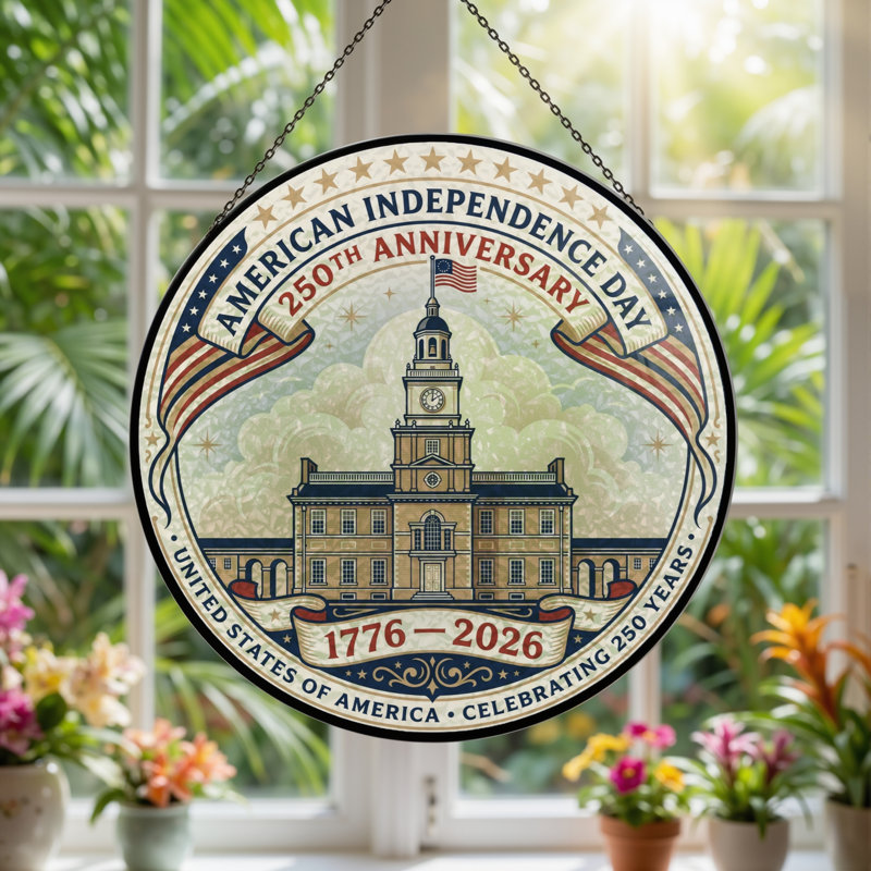 Panneau de fenêtre en verre pour décoration intérieure American Independance USA 250th Anniversary - H 12 po, H 12 po