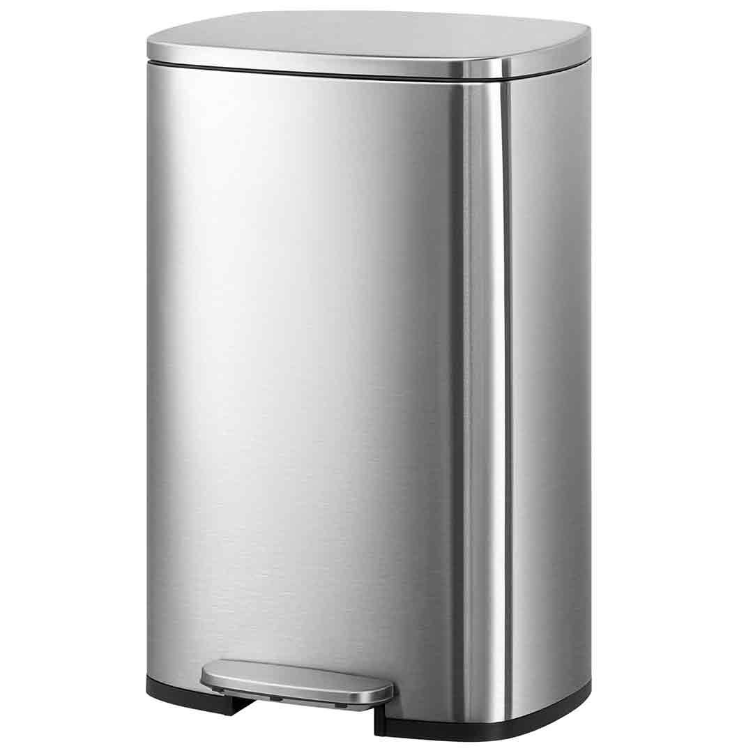 SONGMICS 13 Gallon Stainless Steel Trash Can – Soft-Close Step-On Lid, Removable Inner Bucket, Kitchen & Recycling Bin