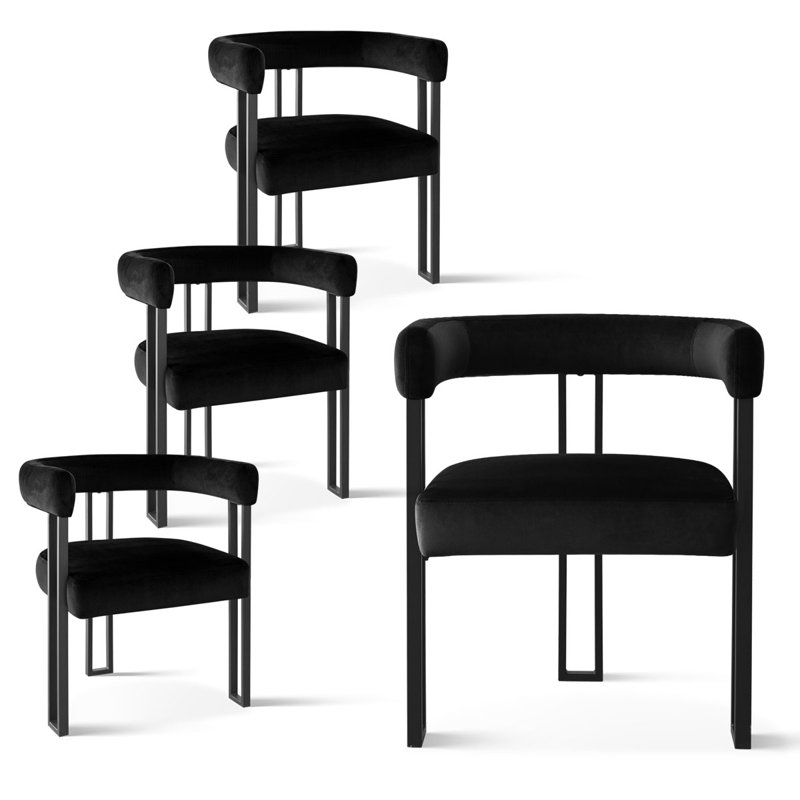 18.3" Seat Height Upholstered Velvet Kitchen Dining Armchair, Black
