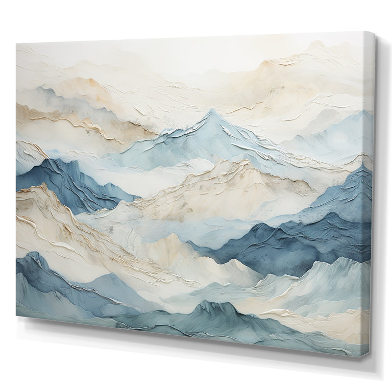 «Minimalisme gris et bleu, brise de montagne - paysage montagneux, reproduction d'art sur toile», Toile tendue