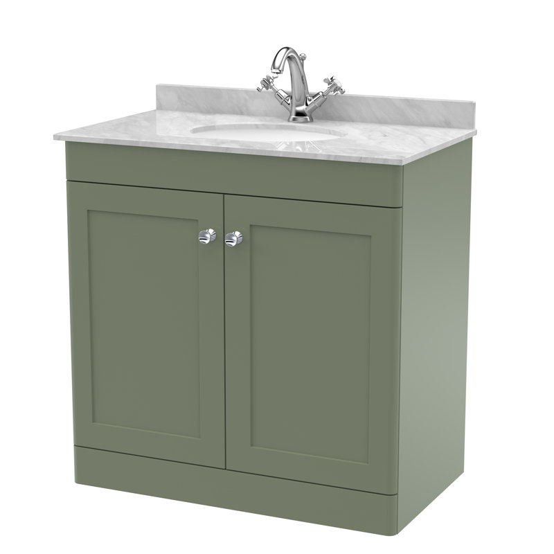 Classique 820mm Single Bathroom Vanity with Drop In Vitreous China Basin, Gray, Satin Green