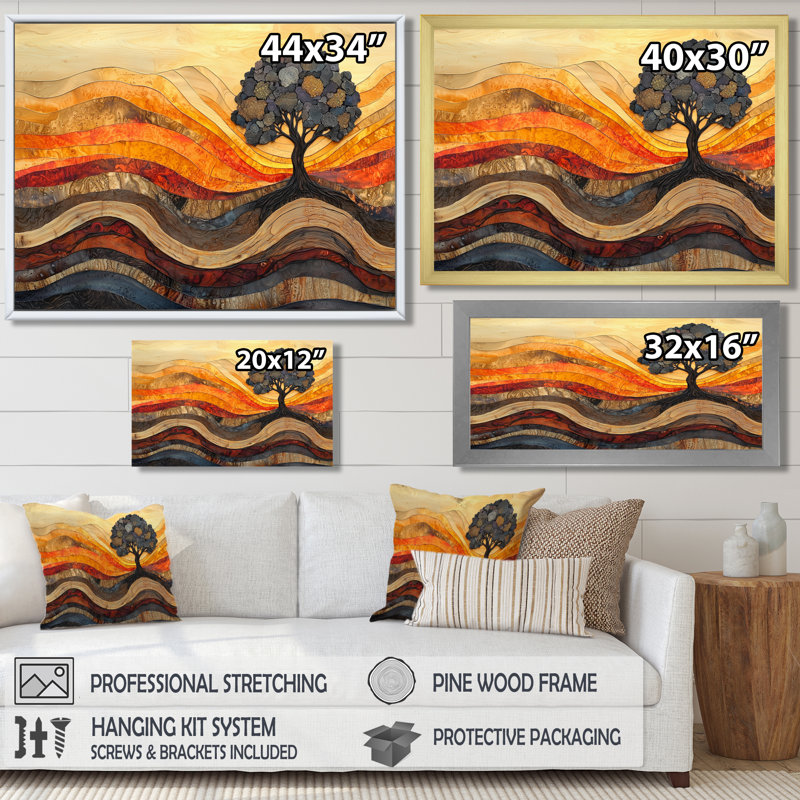 Arbre de bouleau d'automne avec racines de sérénité IV - arbre, art mural, H 12 po x l 20 po, Cadre flottant, Argent argent
