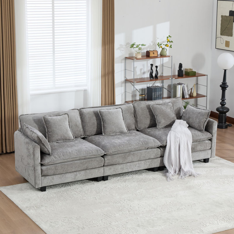 Très grand canapé modulaire Schmucker, Gris, H 33 po x l 113,8 po x P 35 po