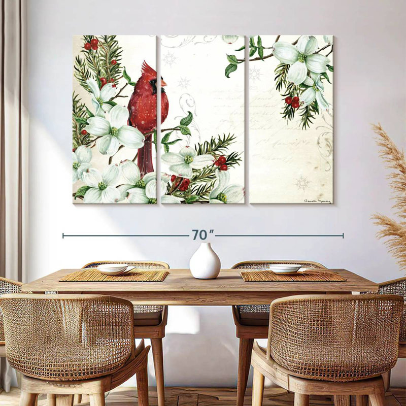 Cardinals d'hiver et cornouiller, H 42 po x l 65 po