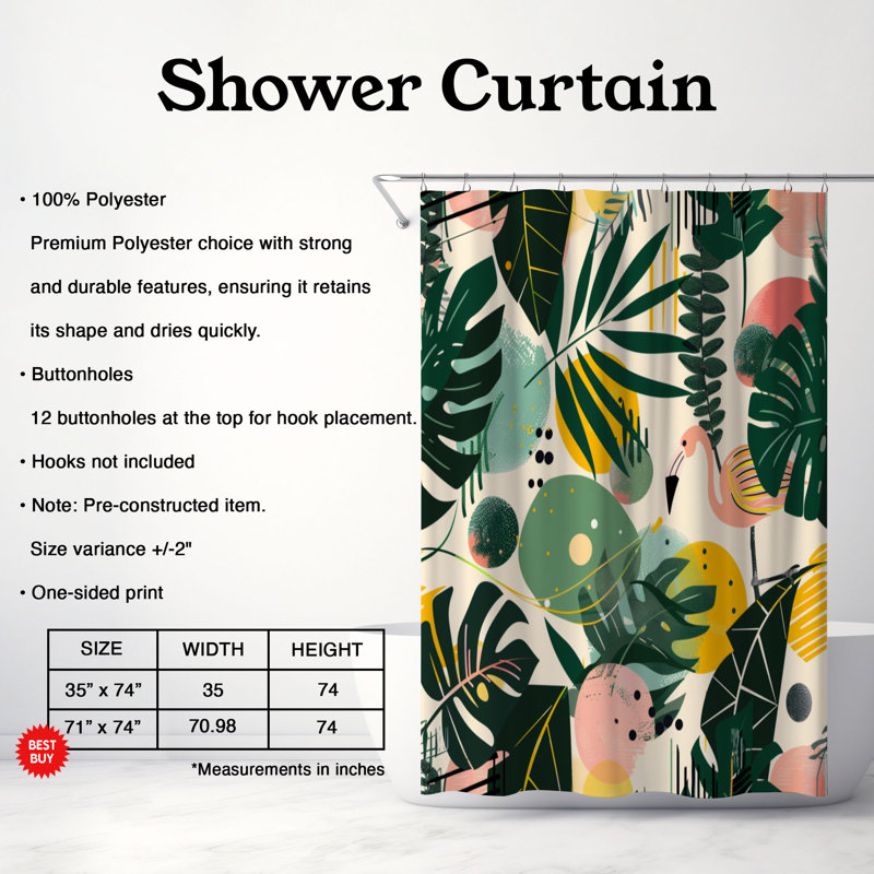 Rideau de douche Flamingo Trop - Premium, H 74 po x l 71 po