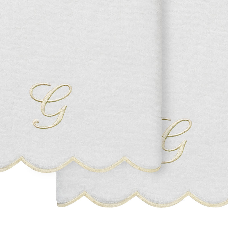  Ensemble de serviettes de bain personnalisables 100% coton turque ADORNIA 2PC, G, Blanc / beige
