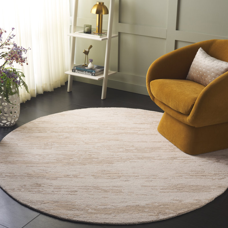 Tapis beige en laine / coton touffeté à la main Lacie, Rond 6 pi