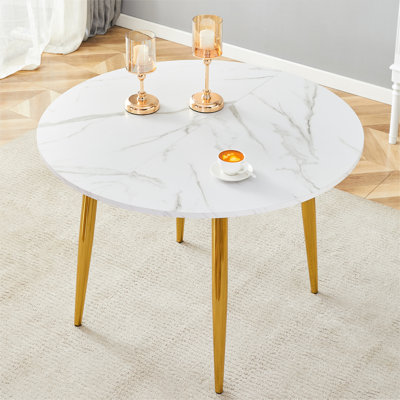 With a clever retractable mechanism, the White Pattern MDF table top and gold metal legs and has a smooth and delicate surface.The unique look creates the sleek silhouette of a modern home.