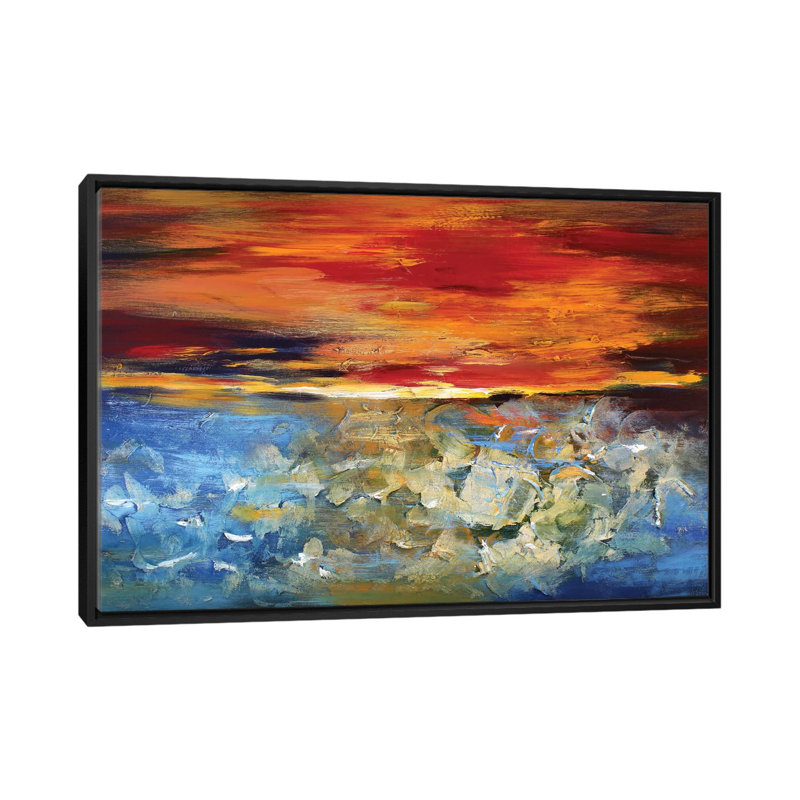 « coucher de soleil », impression sur toile, H 18 po x l 26 po x P 1,5 po, Toile avec cadre noir, Pas de tapis