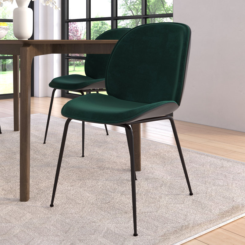 17.5'' H Velvet Upholstered Side Chair, Black/Emerald Green