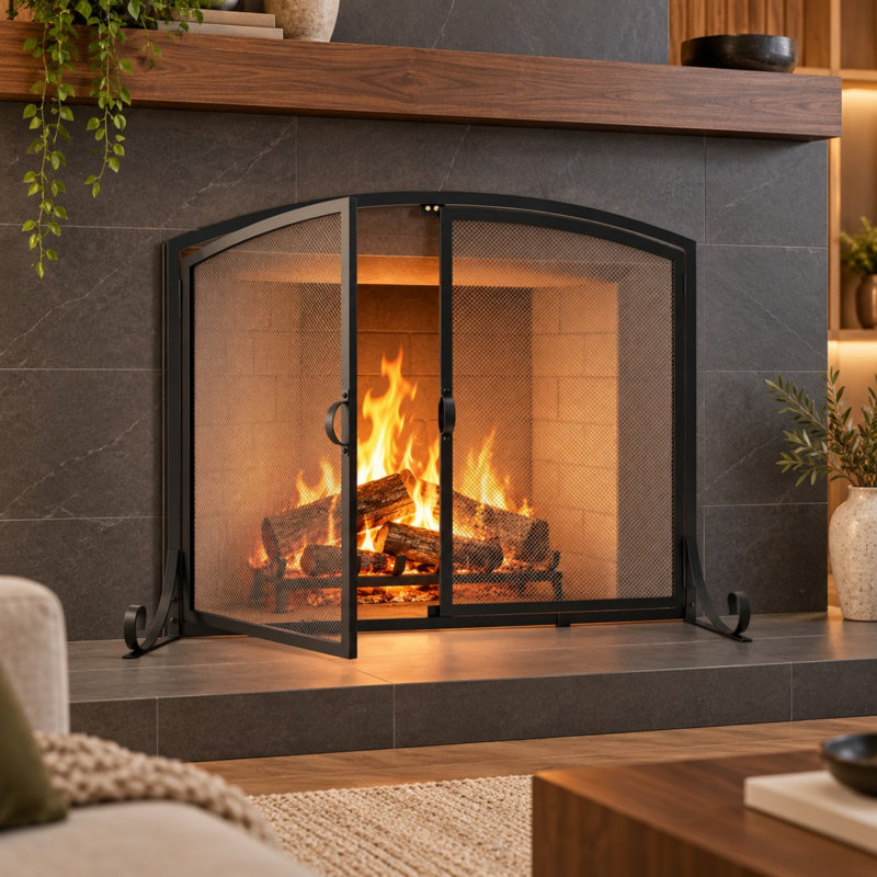 Pare-feu noir de 96 cm (37,8 po) avec portes doubles et cadre en acier robuste