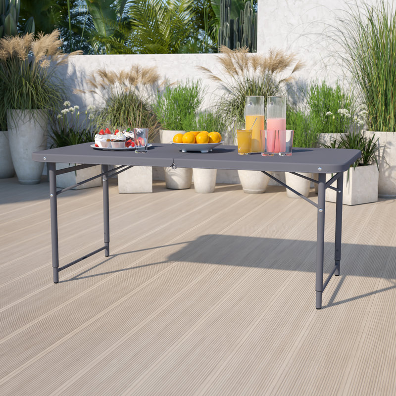 Noah 48.25" Plastic Rectangular Adjustable Fold-in-Half Table with Handle, Dark Gray