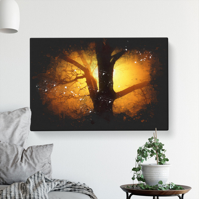 Tree At Sunset Vol.5 Paint Splash - Wrapped Canvas, 40cm H x 60cm W x 3cm D