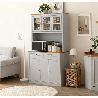Armoire de cuisine pratique avec support pour micro-ondes, huche de cuisine avec tiroirs et tablettes réglables