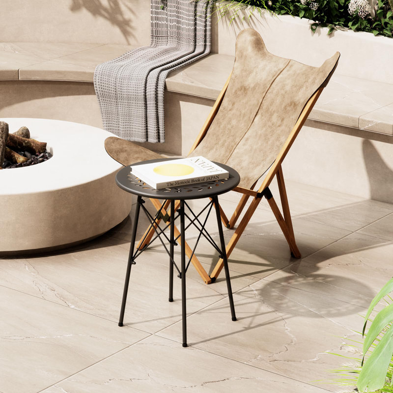 Black Metal Round Weatherproof Side Table for Patio and Garden